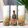 Boho Girl in Wildflower Field 20oz Sublimation Tumbler Wrap PNG