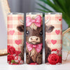 Coquette Valentine's Day Highland Cow Pink Bows & Hearts 20oz Sublimation Tumbler Wrap PNG