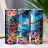 Hibiscus and Dolphins Moonlit Beach & Flowers 20oz Sublimation Tumbler Wrap PNG