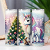 Rainbow Winter Wonderland Christmas Unicorn 20oz Sublimation Tumbler Wrap PNG