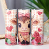 Valentine's Highland Calf with Pink Bow & Hearts 20oz Sublimation Tumbler Wrap PNG